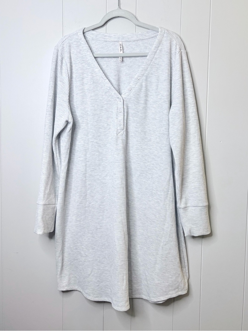Soma Light Gray Long Sleeve Henley Gown Waffle Soft Cozy Loungewear XXL